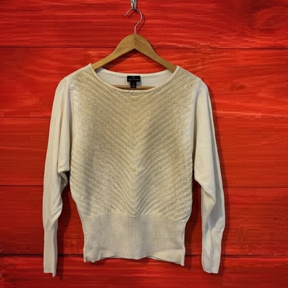 Worthington Dolman Sleeve Metallic Knit Chevron White & Gold Sweater, Small - Picture 1 of 4